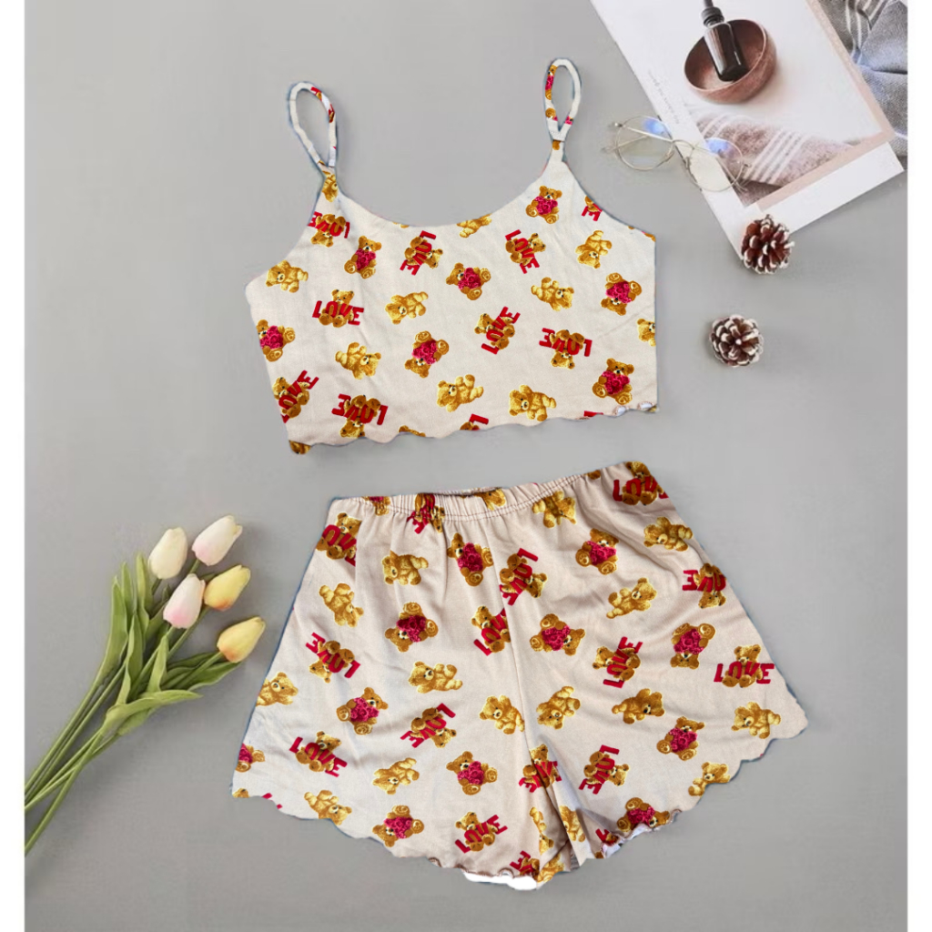 kit 3 pijamas femininos baby doll sued cropped alcinha verão