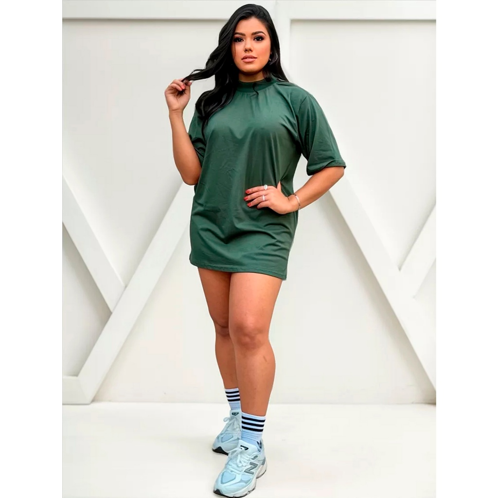 Camiseta oversized Feminina Gola Alta 3cm em Oferta na Shopee
