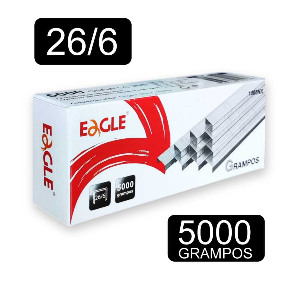 Grampo para Grampeador 26/6 Marca Eagle Caixa C/5000 Pronta Entrega