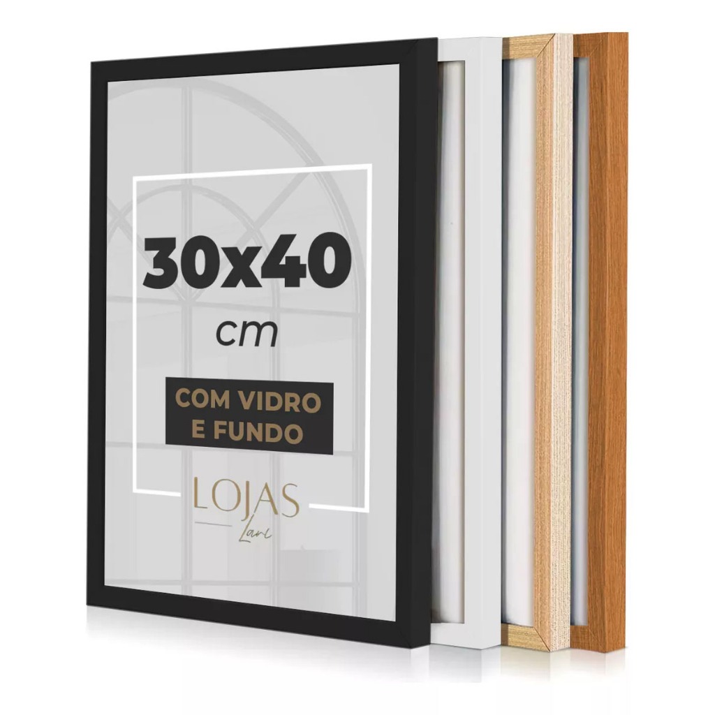 Moldura 30x40Cm Com Vidro e Fundo Para Quadros Fotos Certificado (Escolha o tamanho e a cor)