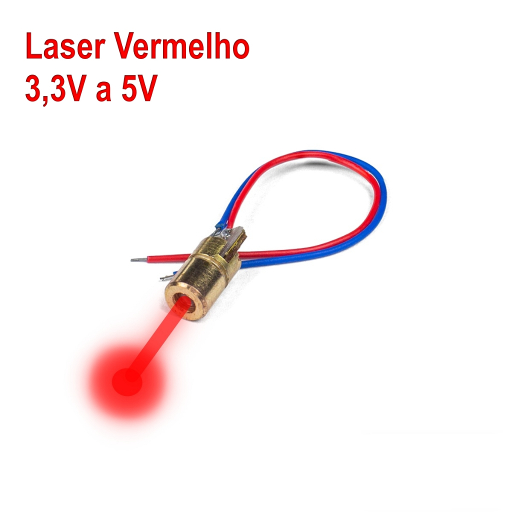 Laser Vermelho Para Projetos - 3,3V a 5V - Ideal para Arduino / Projetos - Mini Laser Vermelho - 5mW