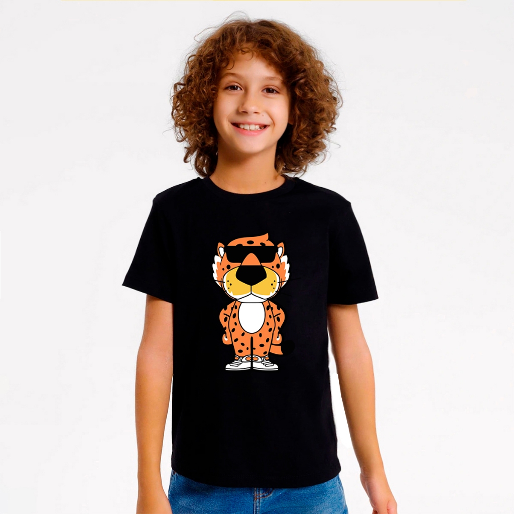 Camiseta Masculina Infantil Para Meninos Do 2 ao 16 Desenho Animado Criança Leopardo Maneiro