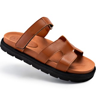 Sandália Papete Feminina Lumiss Blogueira Velcro Ajustável Confortável Caramelo