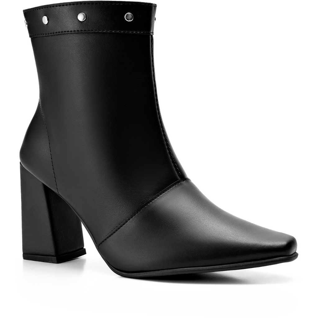 Bota Feminina Lumiss Salto Alto Bloco Cano Baixo Rebite Spike