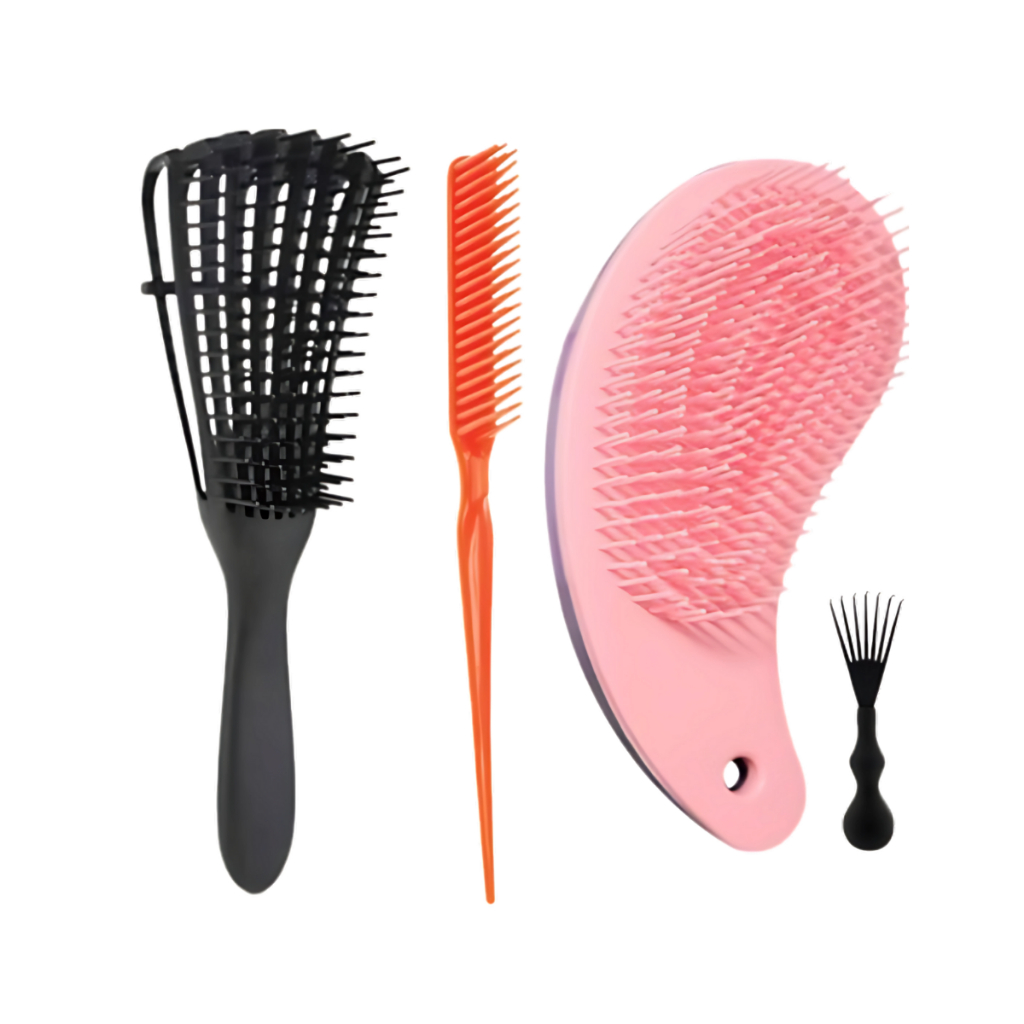 Kit Escova de Cabelo Polvo Cachos + Pente 3 Fileiras Fitagem Finalização + Escova Gota Mágica - Cores Sortidas