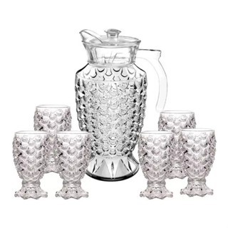 Kit 1 Jarra CrIstal 1,7L Com 6 Copos 250mL De Vidro