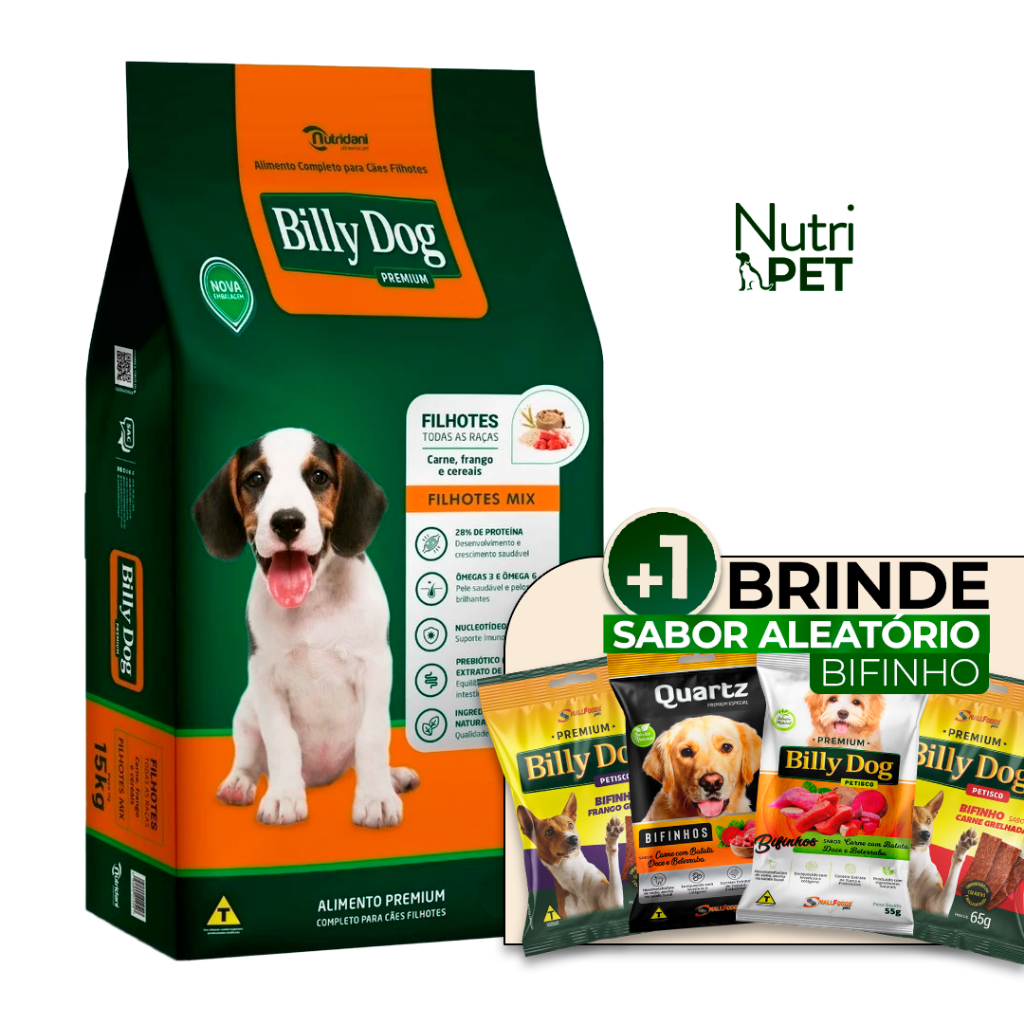 Ração Billy Dog Filhotes Mix Carne Frango e Cereais 10,1kg