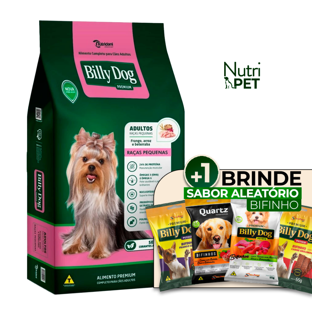 Ração Billy Dog Raças Pequenas Frango e Arroz 10,1Kg
