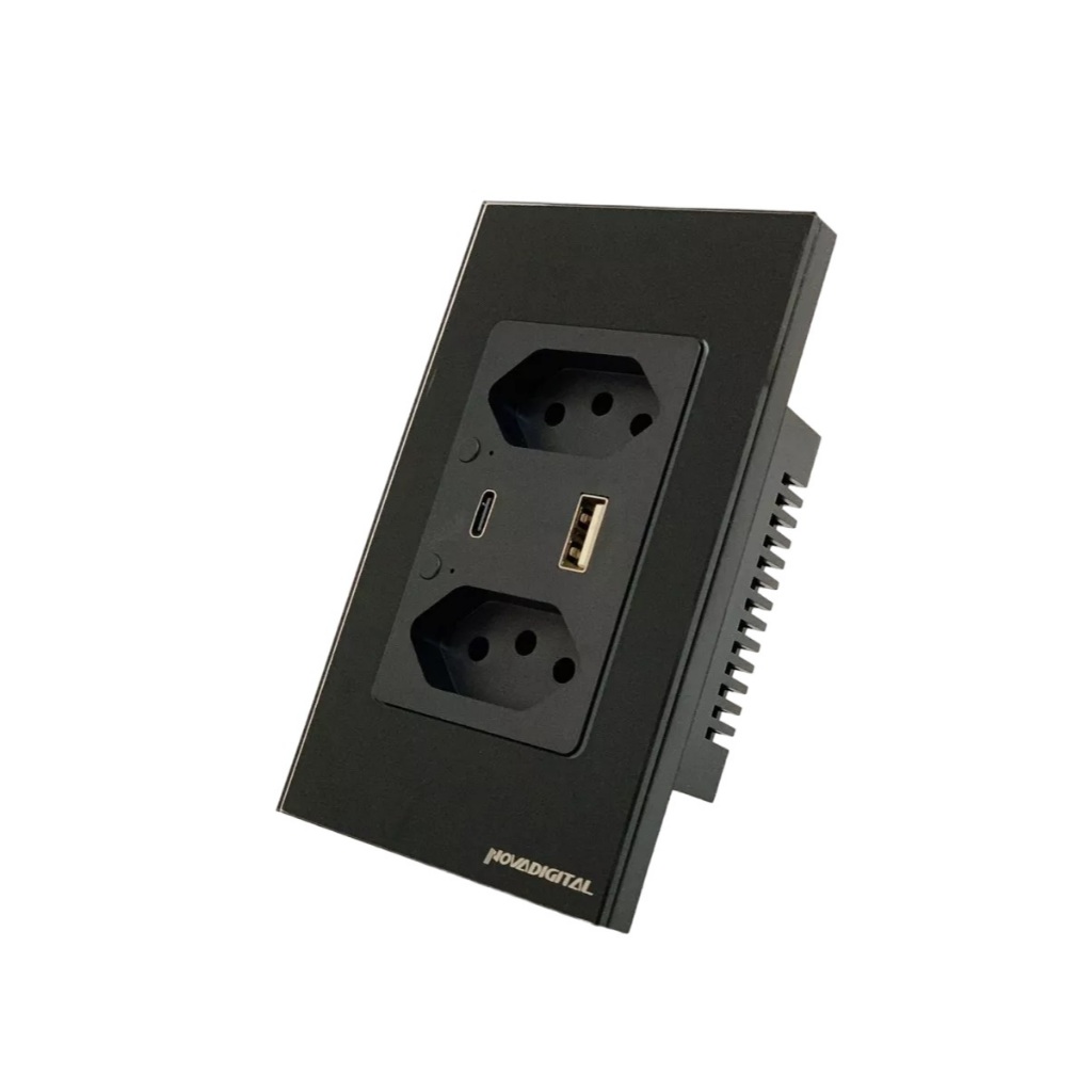 Tomada Dupla Usb C Wifi Inteligente Alexa Tuya 4x2 Nova Digital Preta Original