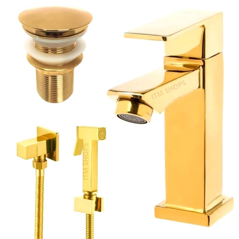 Kit Ducha Higiªnica Metal Dourada Ouro (11475G+15083G+14840G) em Oferta na Shopee