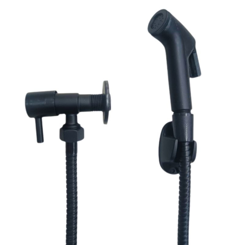 Ducha Higienica Banheiro Bidê Chuveirinho Intimo Completa 1/4 Volta Preto Fosco+registro 15265B