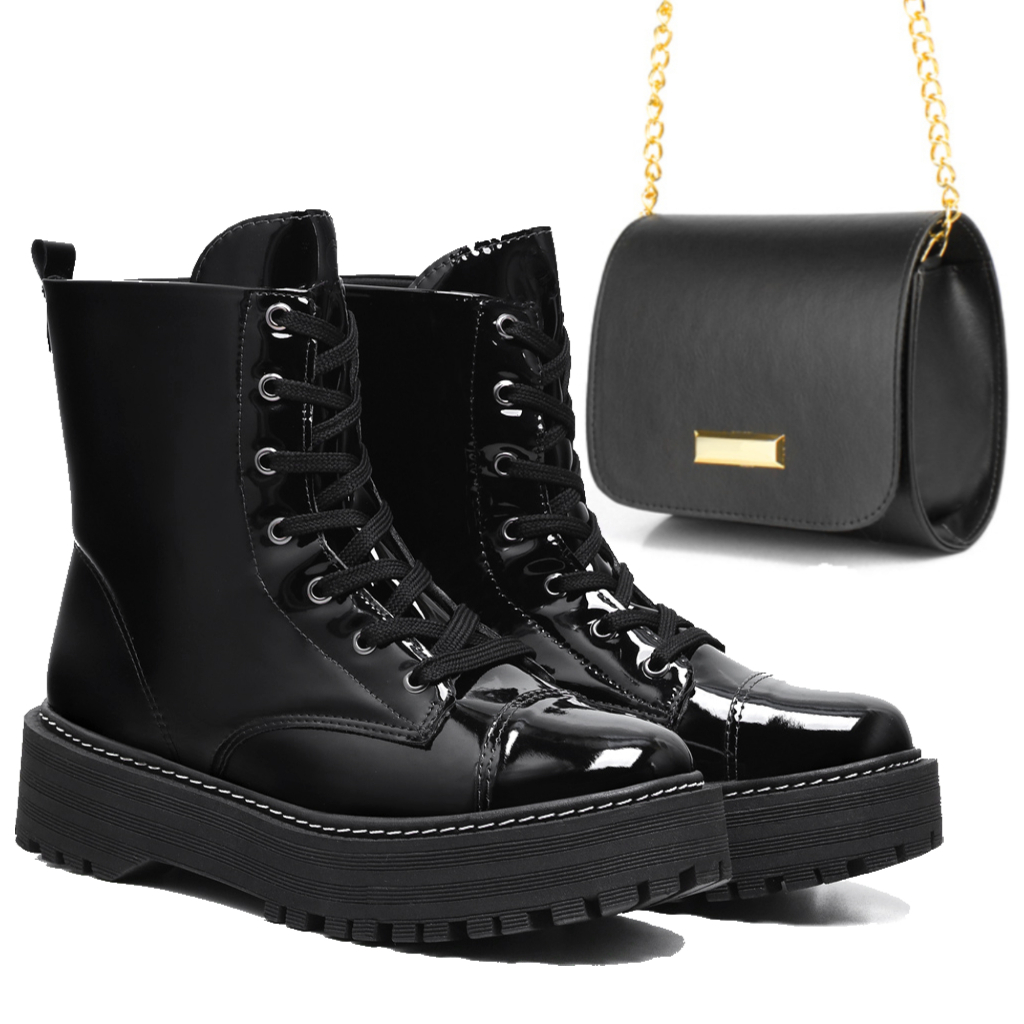 Coturno Feminino Falcucci  Botinha Blogueira + Bolsa em Oferta na Shopee