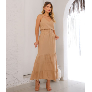 Conjunto Feminino Saia Longa e Blusa Alcinha Decote V Slim e Plus Size Look Estiloso Verão em Oferta na Shopee