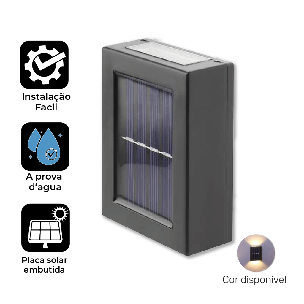 Detalhes do Luminária Arandela Solar IP65 Led 2 Focos de Luz Jardim e Parede Slim c/suporte