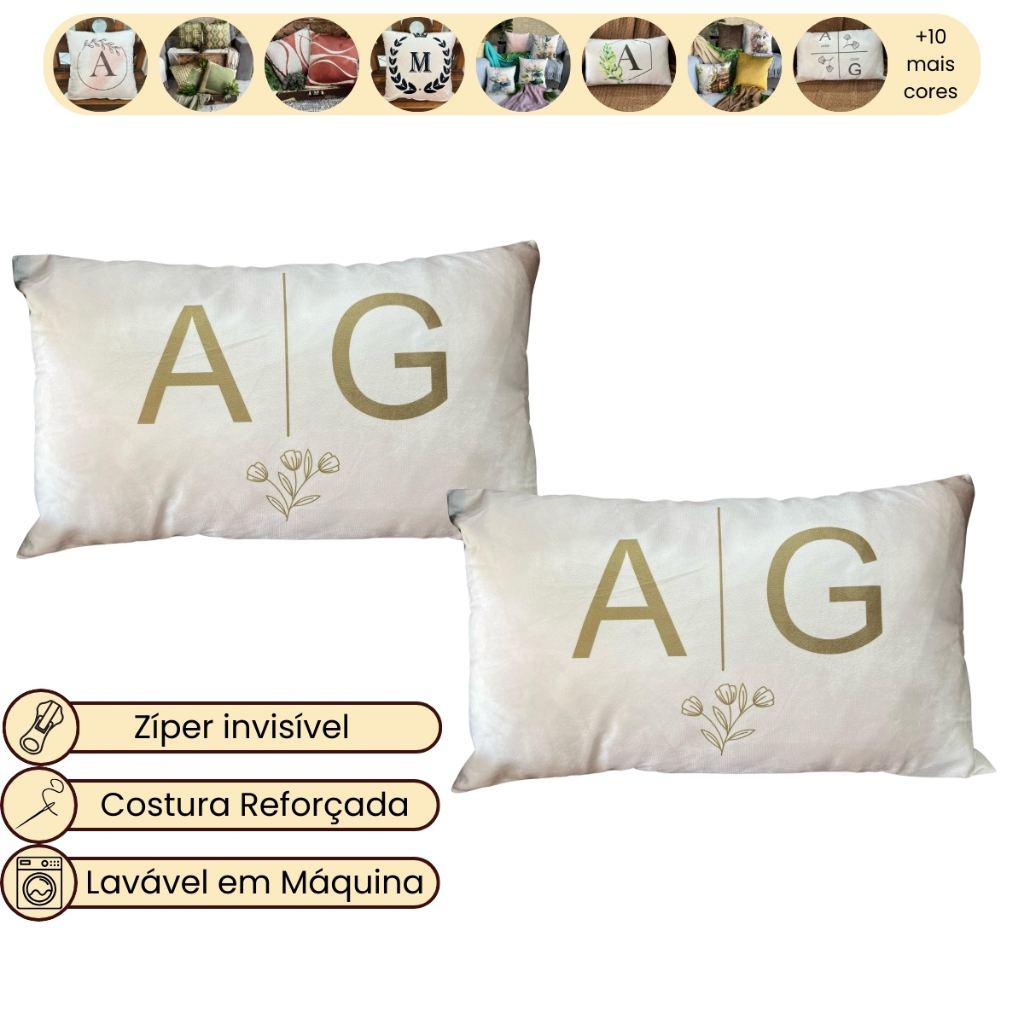 Kit com 02 Capas de Almofada Baguete de Inicial Letra Casal A-Z 50x30 cm de Veludo para Cama