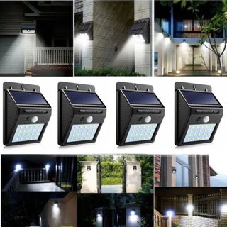 Kit 4 Luminária Parade Led Arandela Solar Iluminação Muro Jardim Garagem Exterior Sensor Prova Dágua