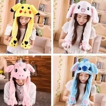 Touca de pelúcia, Levanta orelha com led colorido gorro animales