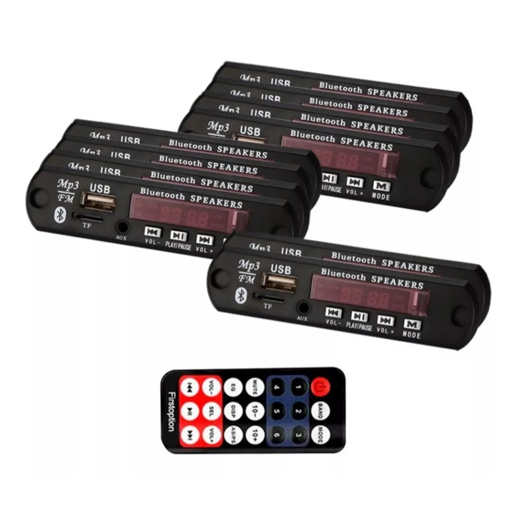 Kit 5/10 Pçs Decodificador MP3 Bluetooth 5.0, Rádio FM, TF, USB, Auxiliar (Função troca de pastas)