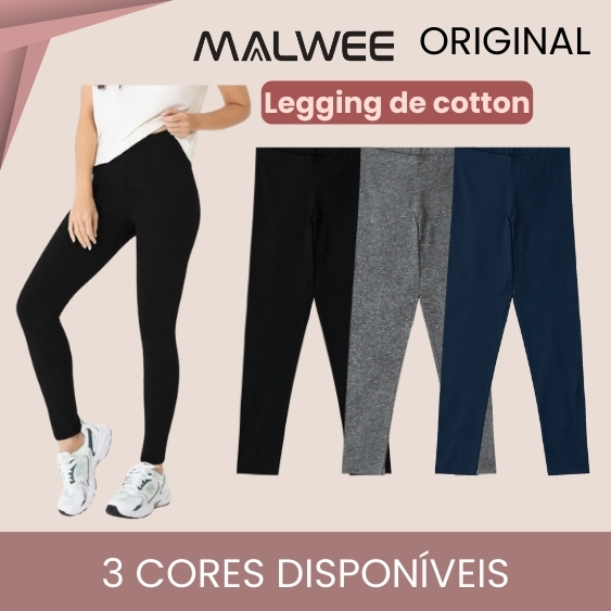 Calça Legging Academia Feminina Malwee Básica Cotton Adulto Fitness Presente Dia dos Namorados