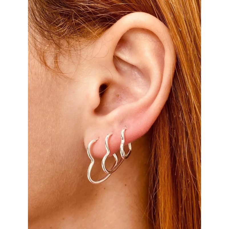 Trio Brinco Argola Coração de Prata 925 Fio Quadrado em Oferta na Shopee