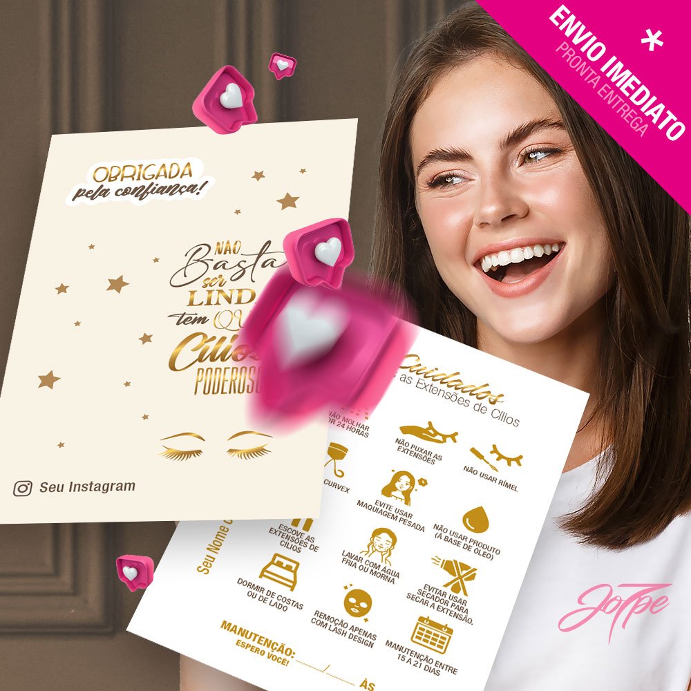 cartão Personalizado Cuidados Pós Cílios em Oferta na Shopee