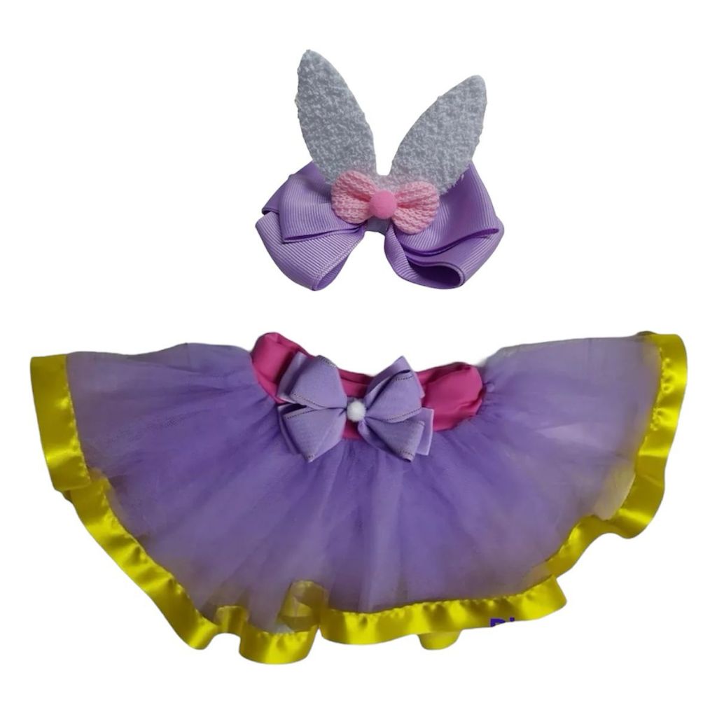 Saia De Tutu Bebê Menina Mesversário Fantasia Coelhinha Páscoa Roupa Ensaio Fotos Com Laço De Cabelo