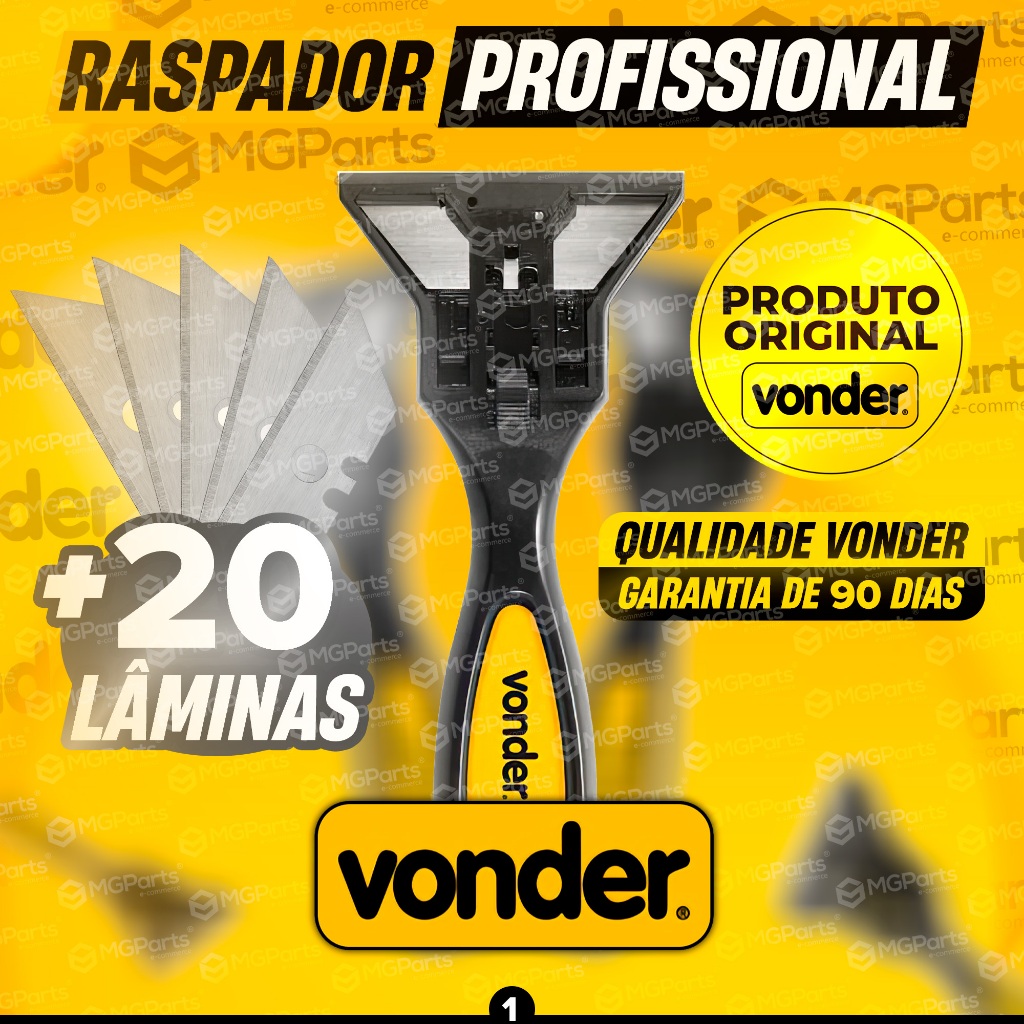 Raspador Plano Vonder Profissional + 20 Lâminas para Vidro de Box Adesivo Banheiro Tintas Azulejo Cerâmica Piso RP011