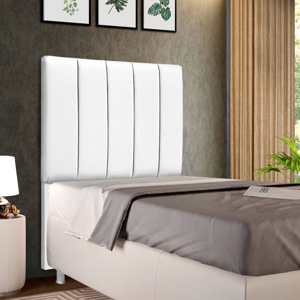 Cabeceira Estofada Cama Box Solteiro Alice 90cm Veludo - Corino - Linho