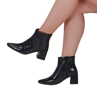 Bota Bico Fino Feminina Salto Baixo Coturno Shekinah Croco Confortável Clássica Moda em Oferta na Shopee