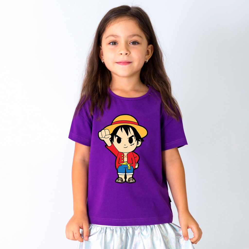 Camiseta Feminina Roxa Blusinha Feminina Infantil Desenho Animado Japonês Chapéu De Palha