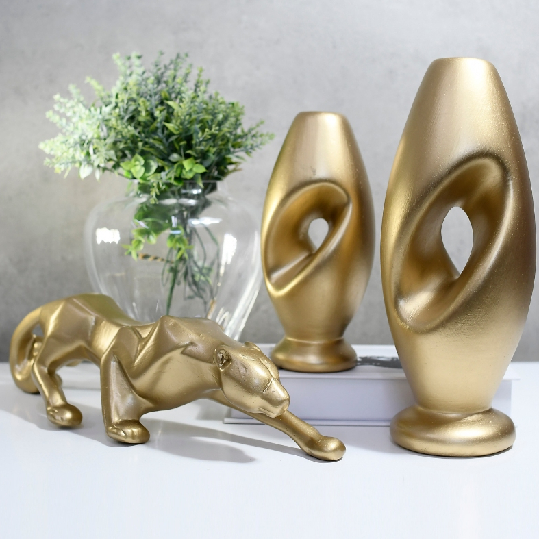 Enfeite 3 Peças Pantera Kit Moderno Cerâmica Vasos Centro Mesa Decorativo Casa Quarto Sala Aparador em Oferta na Shopee
