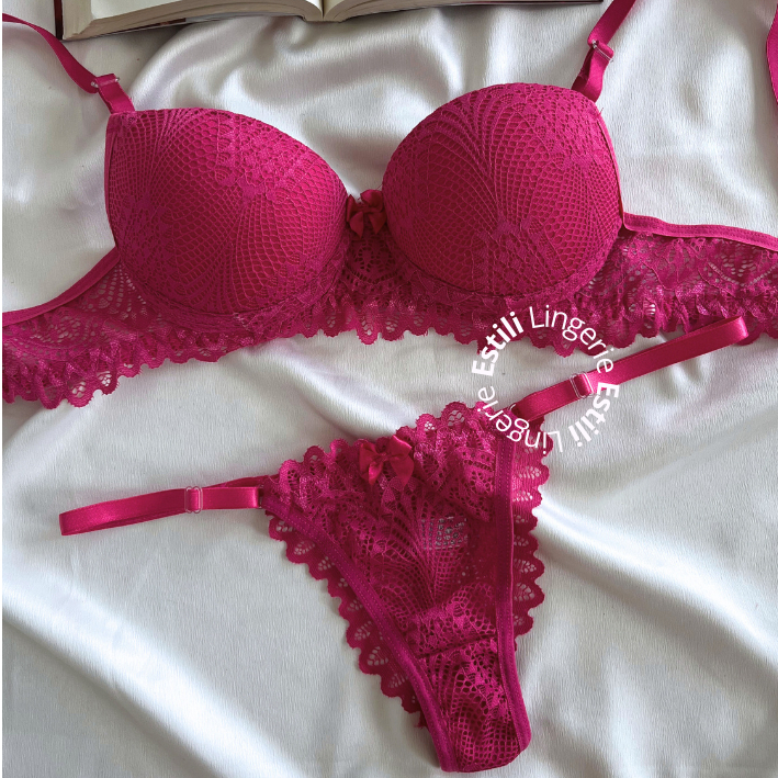 Conjunto de Lingerie Renda Com Bojo Calcinha e Sutiã Sensual noite em Oferta na Shopee