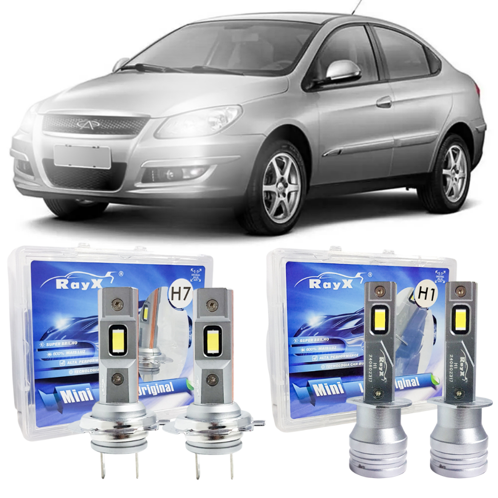 Kit Ultra Mini Led H7/H1 6000k 12000 Lumens Chery Cielo 2010 a 2013 Farol Alto/Baixo