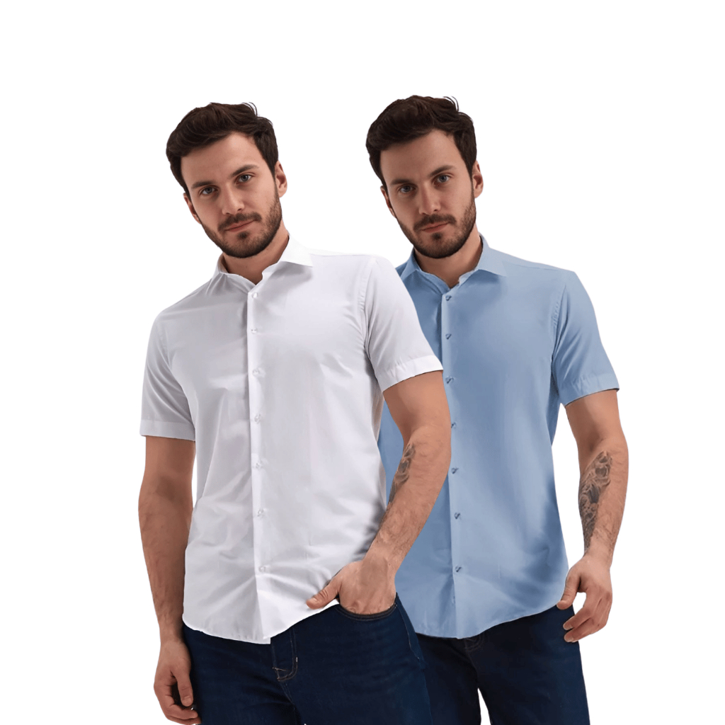 Kit 2 Camisa Social Masculino Slim Lisa Manga Curta Blusa Lisa Social Basica Plus Size