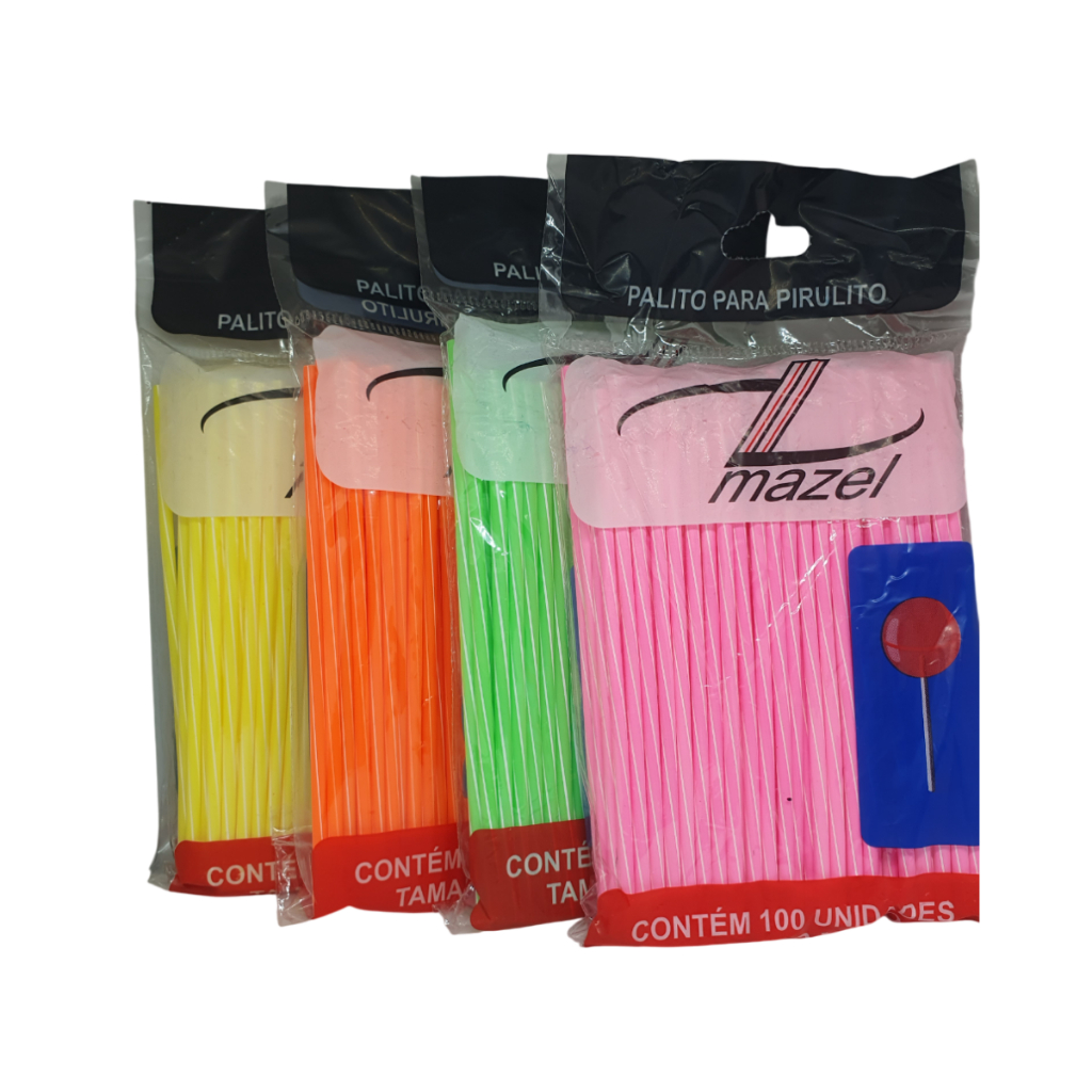 Palito Para Pirulito Colorido Neon - Kit Com 100 Unidades - Médio em Oferta na Shopee