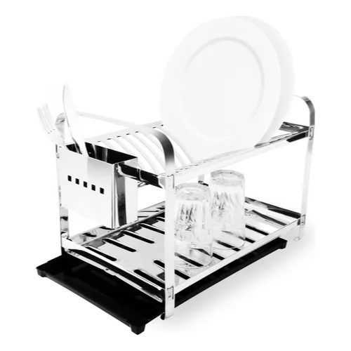 Escorredor de Louça Inox 12, 16 ou 20 Pratos com Porta-Talheres inox