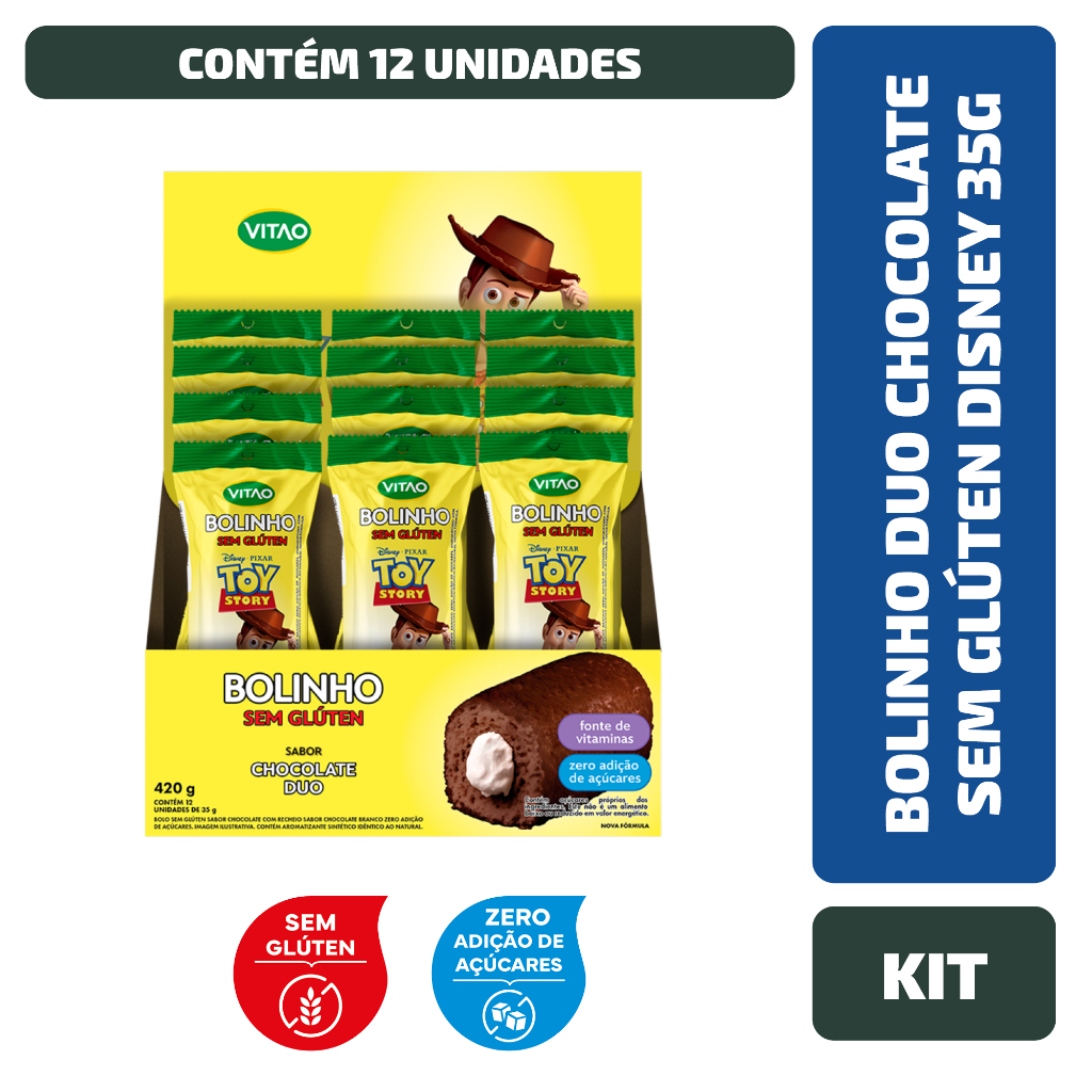 Kit Bolinho Duo Chocolate Sem Glúten Disney 35G - 12 Unidades - Food & Beverages