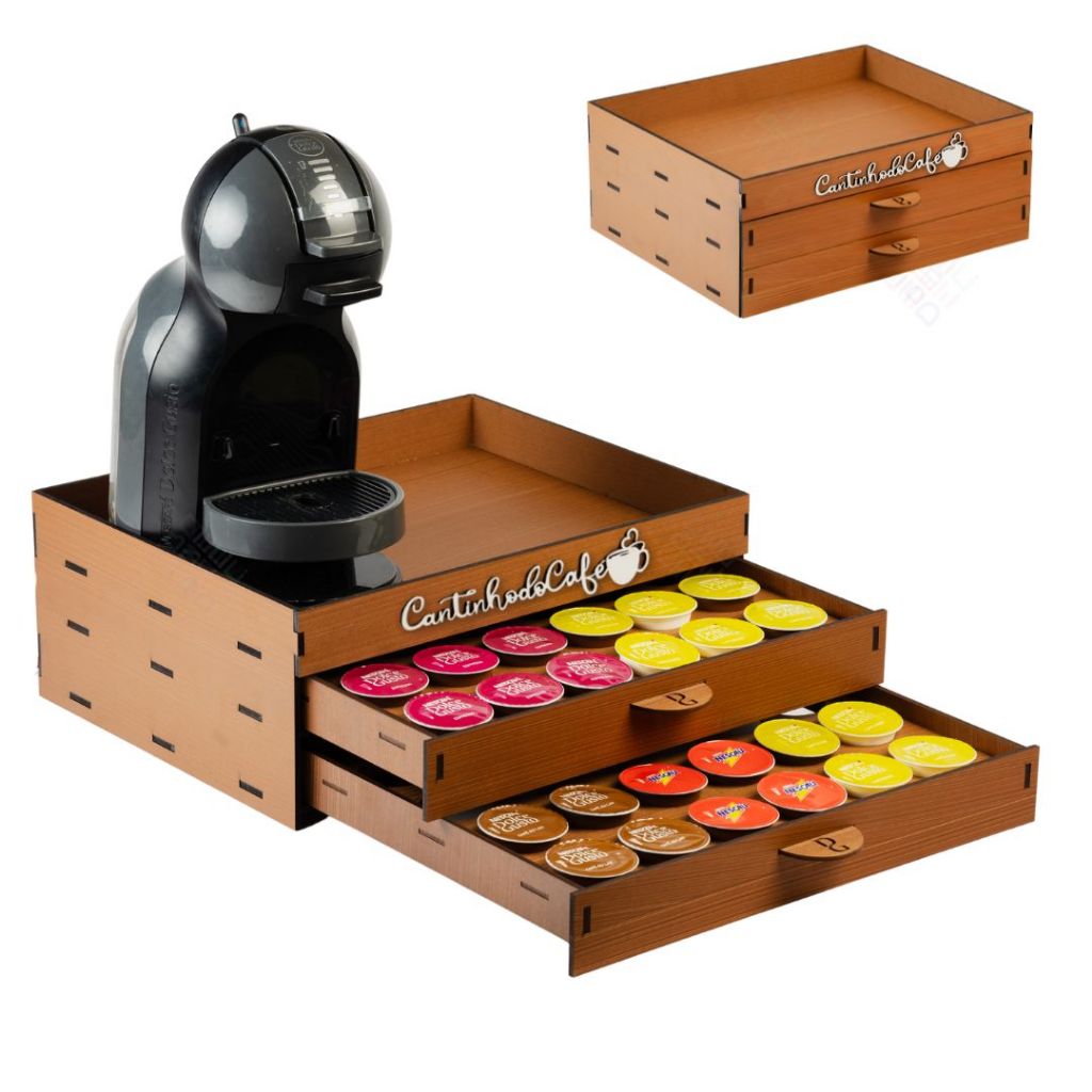 Suporte 2 Gavetas Organizador Porta Capsulas Cafe Dolce Gusto Três Corações Nespresso Mdf Cafeteira