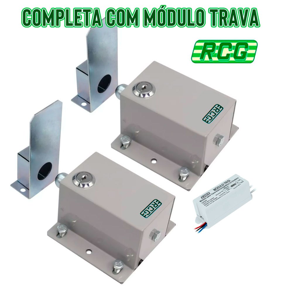2x Trava de Portão Eletromagnética Completa C/ Modulo Trava Basculante Deslizante