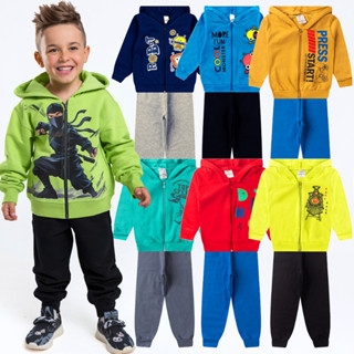Kit 4 Peças Conjunto Moletom Infantil Menino Inverno 1 ao 16 Com Capuz e Zíper Pronta Entr...