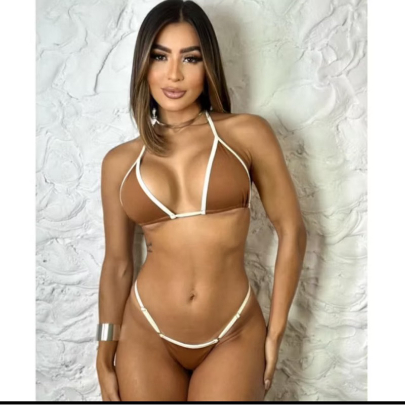 biquíni feminino fita bronze verão 2025 marquinha fio dental ajustavel bicolor com regulagem  tendência Bikini em Oferta na Shopee