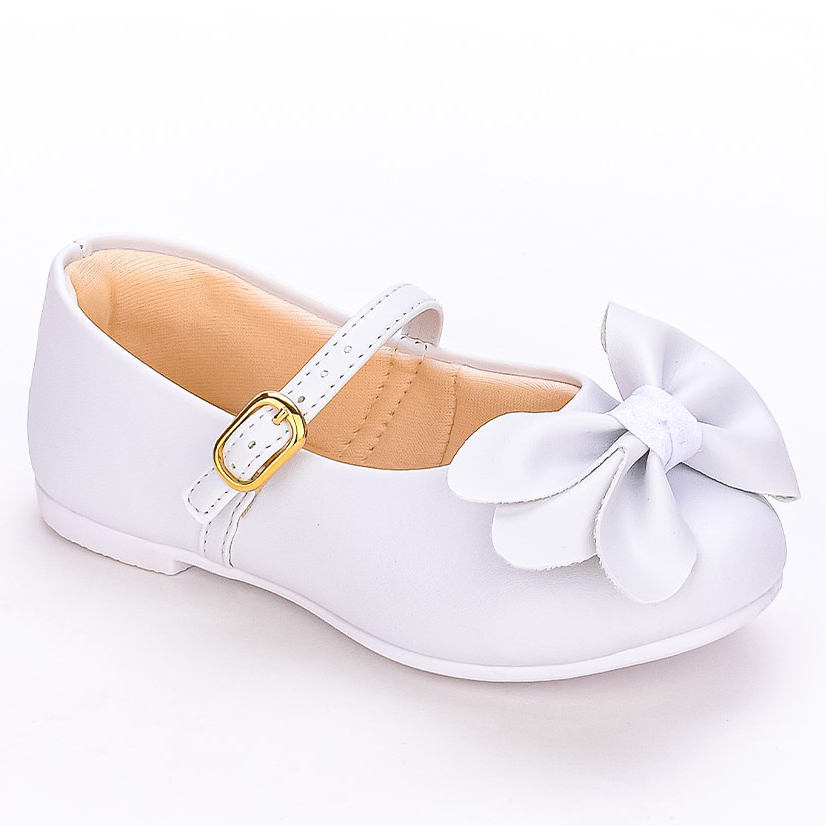 Sapatilha Infantil Feminina Kidy Estilo Boneca Laço Branco Bailarina Batizado Menina - Baby & Kids Fashion