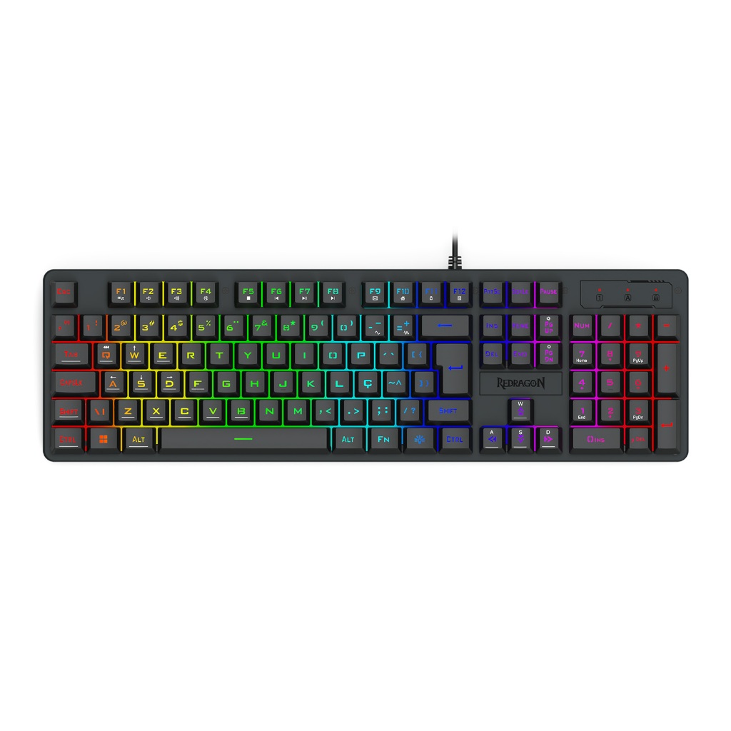 TECLADO GAMER REDRAGON NETHERBANE PRETO K521R ABNT2 MEMBRANA LED RAINBOW