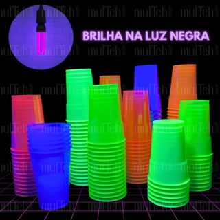 100 Copos Descartável Neon Festa Balada 300ml Sortido Brilho em Oferta na Shopee