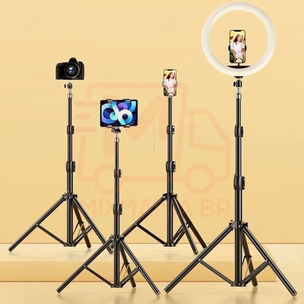 Tripé universal comp.p/suporte de Câmera Ring Light Celular Iluminação Profissional 210Cm Regulagem