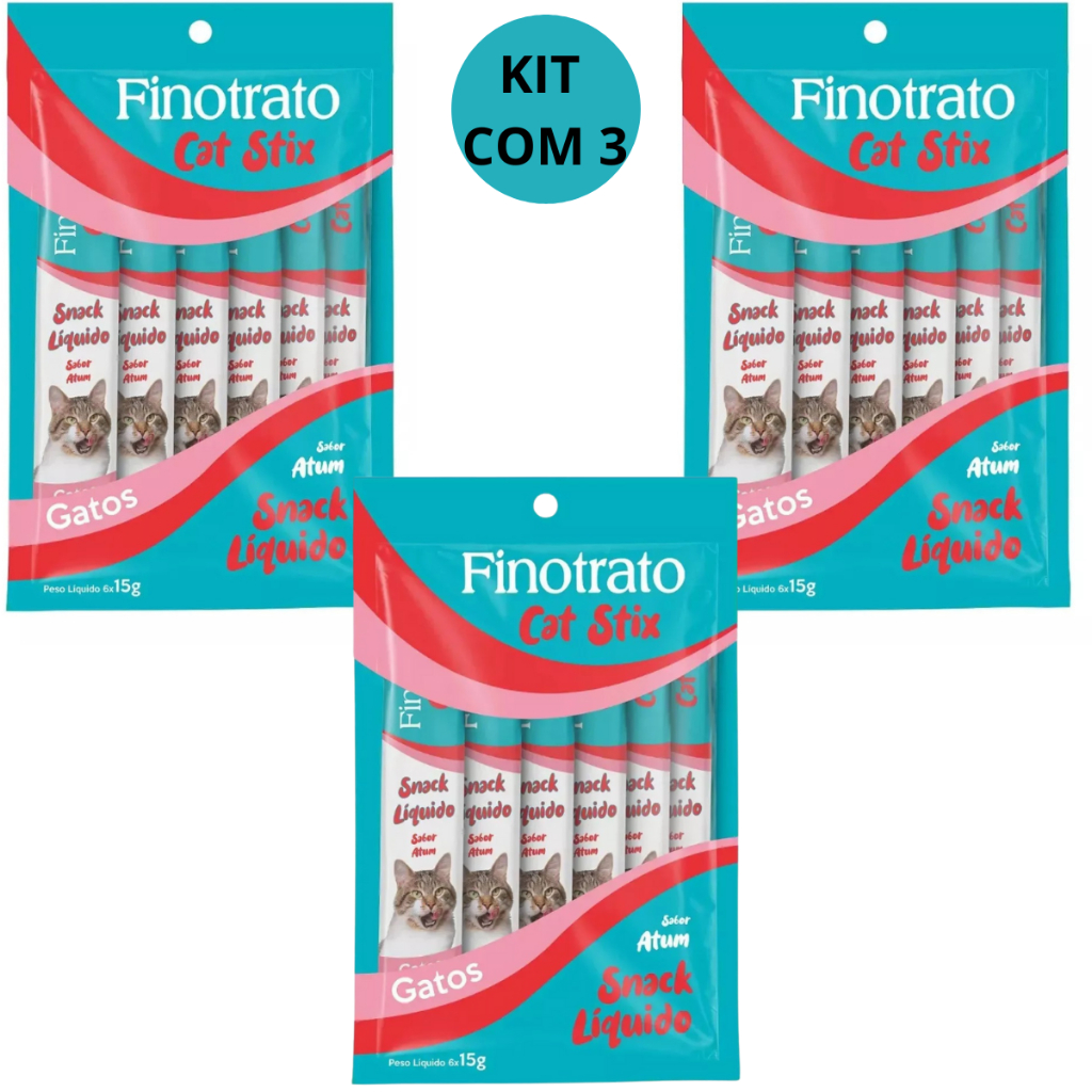 Fino Trato Stix Sabor Atum 18 stix Atum Petisco Úmido Para Gatos Kit com 3