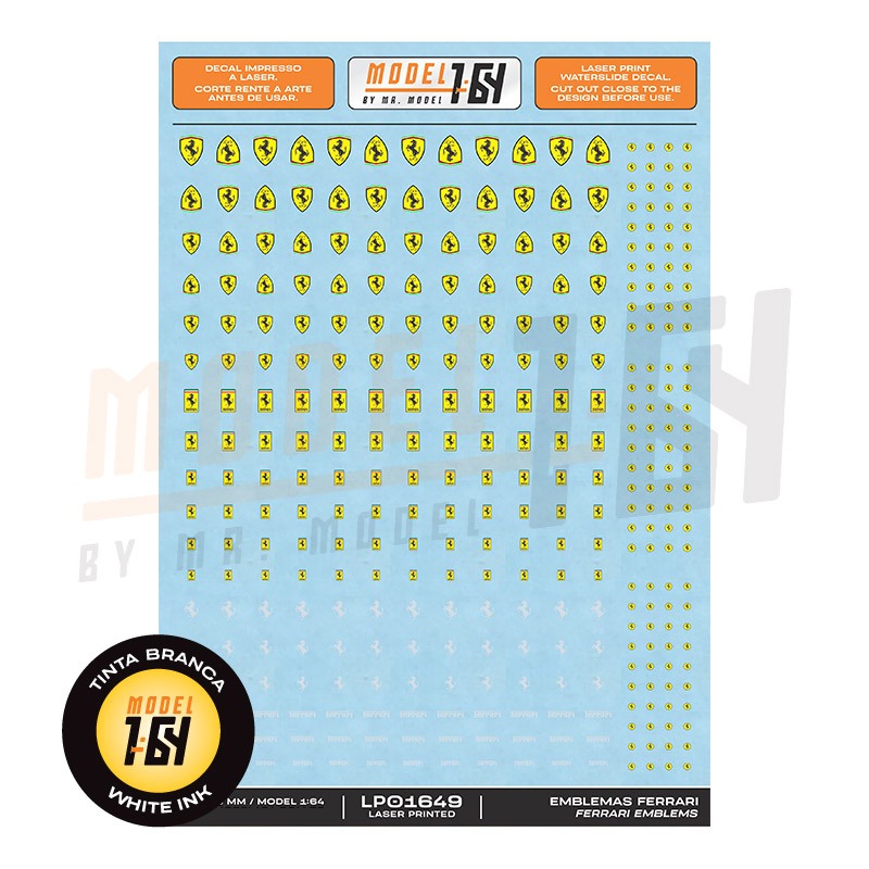 Decalque Emblemas Ferrari - Model 1:64 LP01649 - Diecast Hot Wheels Customização