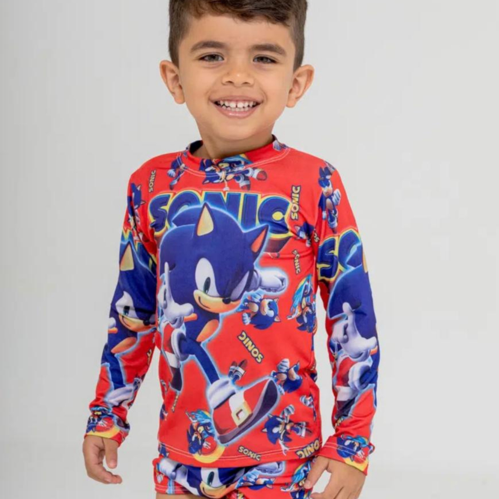 Conjunto Infantil Masculino Juvenil UV Camisa e Sunga para Proteção Solar Roupa de Praia e Banhoo