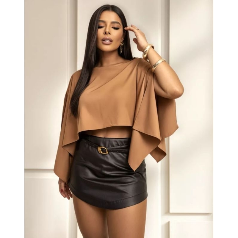 blusa cropped feminina bata capa boho tendência com top faixa