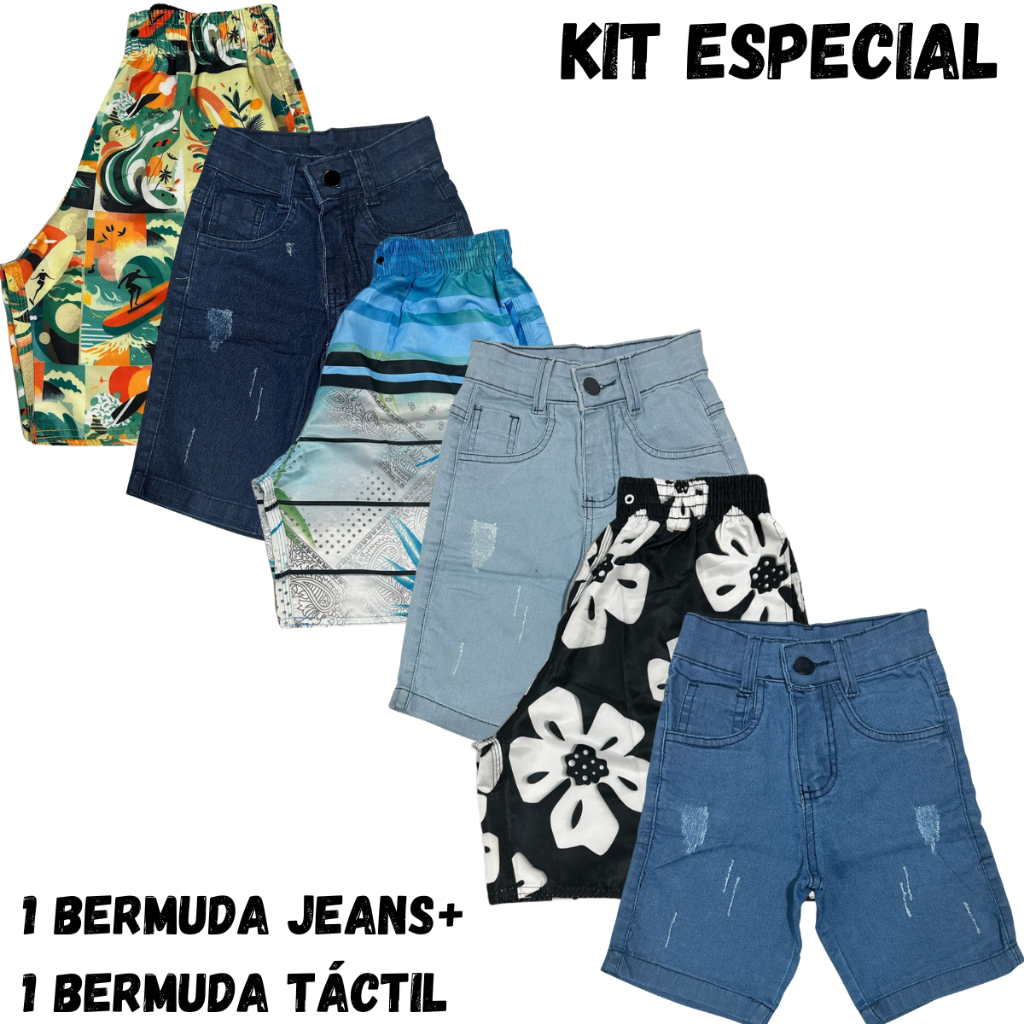 Kit 2 Shorts Estilo Casual sarja e Bermuda moda praia Tactel
